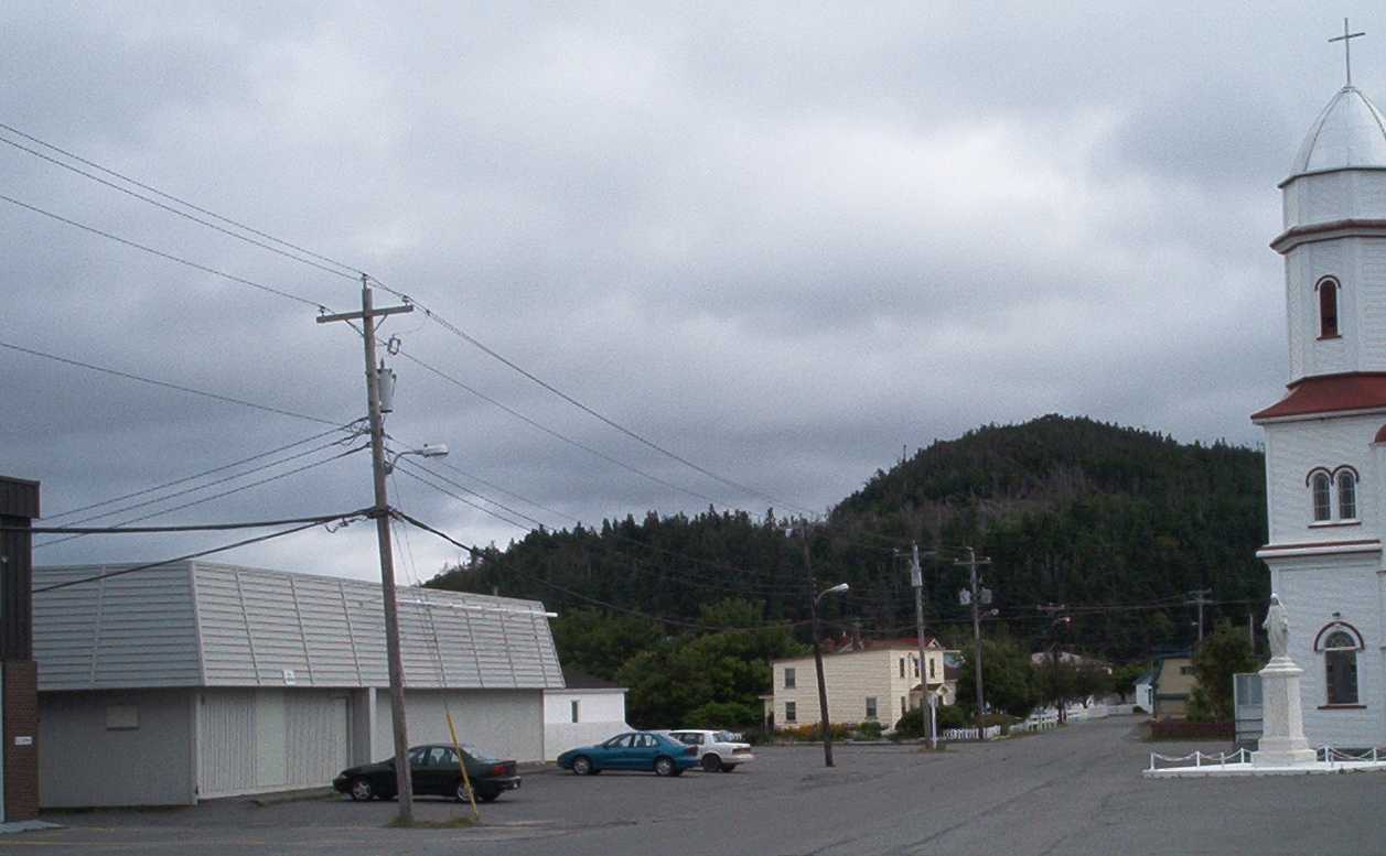 Lab Exterior and Sacred Heart Church